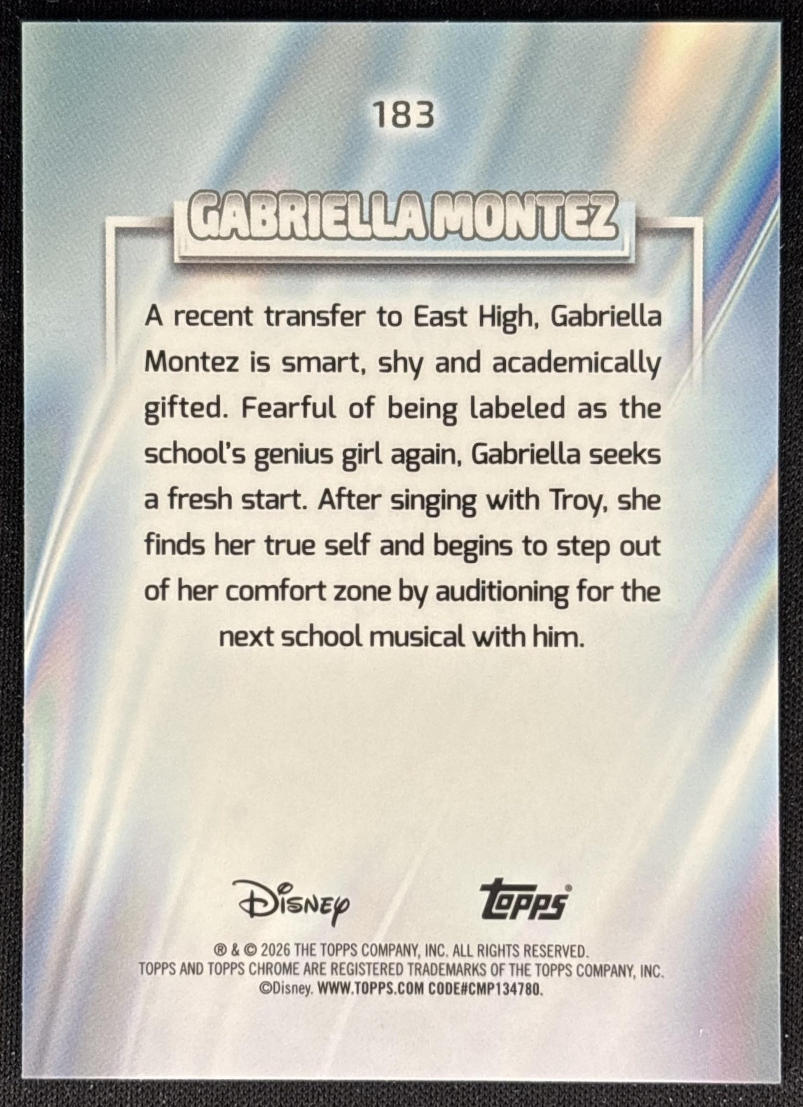 Gabriella Montez 2026 Topps Chrome Disney High School Musical back