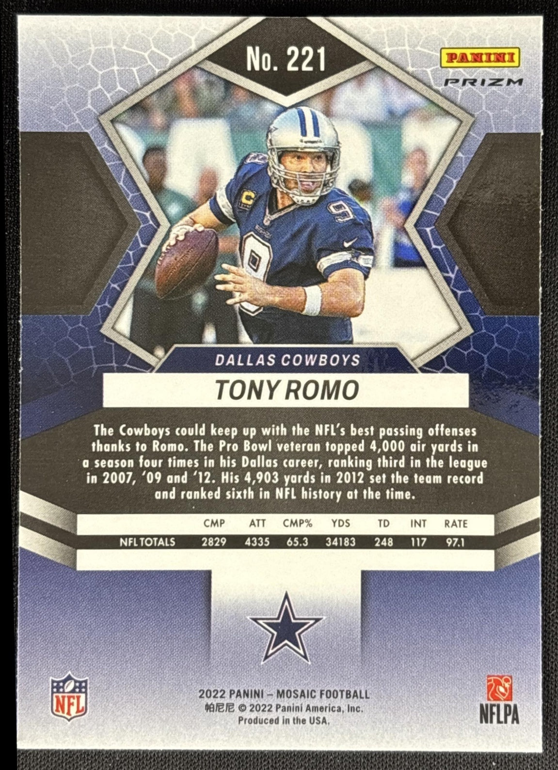 Tony Romo 2022 Panini Mosaic Camo Pink Cowboys Sports Trading Cards