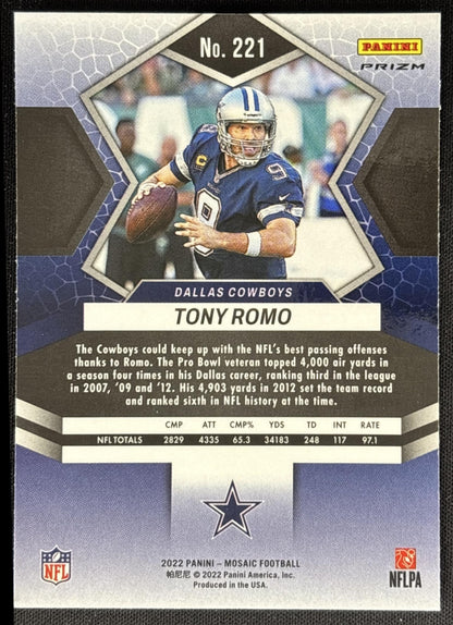 Tony Romo 2022 Panini Mosaic Camo Pink Cowboys Sports Trading Cards