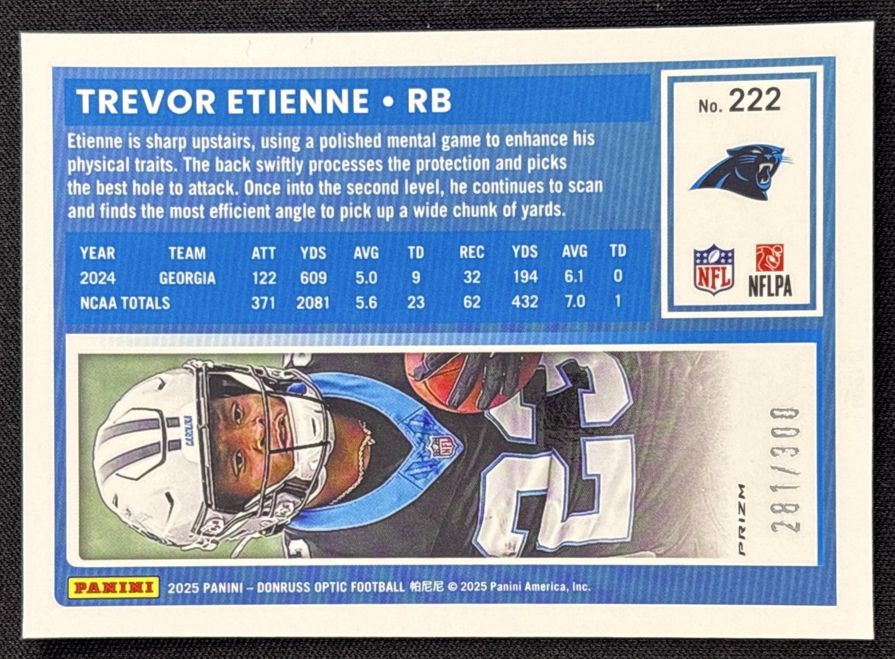Trevor Etienne 2025 Panini Donruss Optic Rated Rookie Wave Prizm /300 Panthers