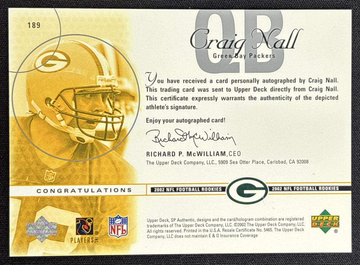 Craig Nall 2002 SP Authentic /1150 Packers Green Bay Packers