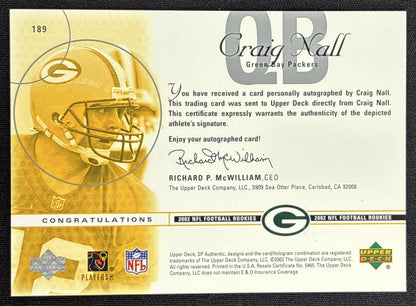 Craig Nall 2002 SP Authentic /1150 Packers Green Bay Packers