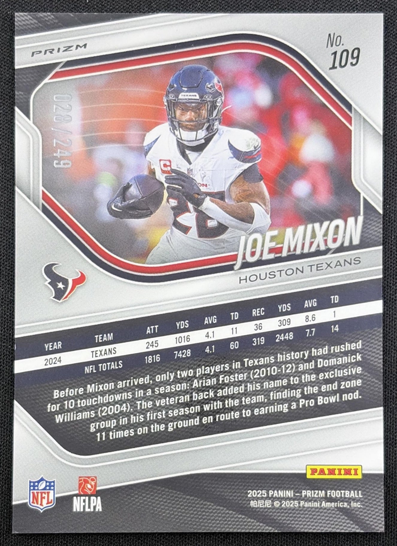 Joe Mixon 2025 Panini Prizm Orange /249 Texans back