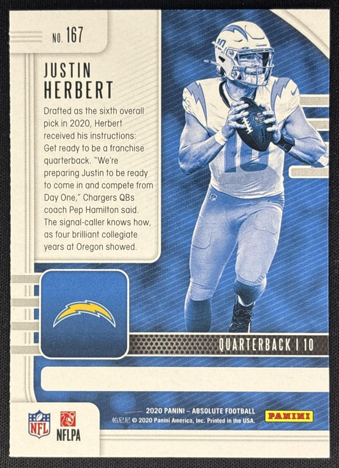 Justin Herbert 2020 Panini Absolute Retail Chargers back