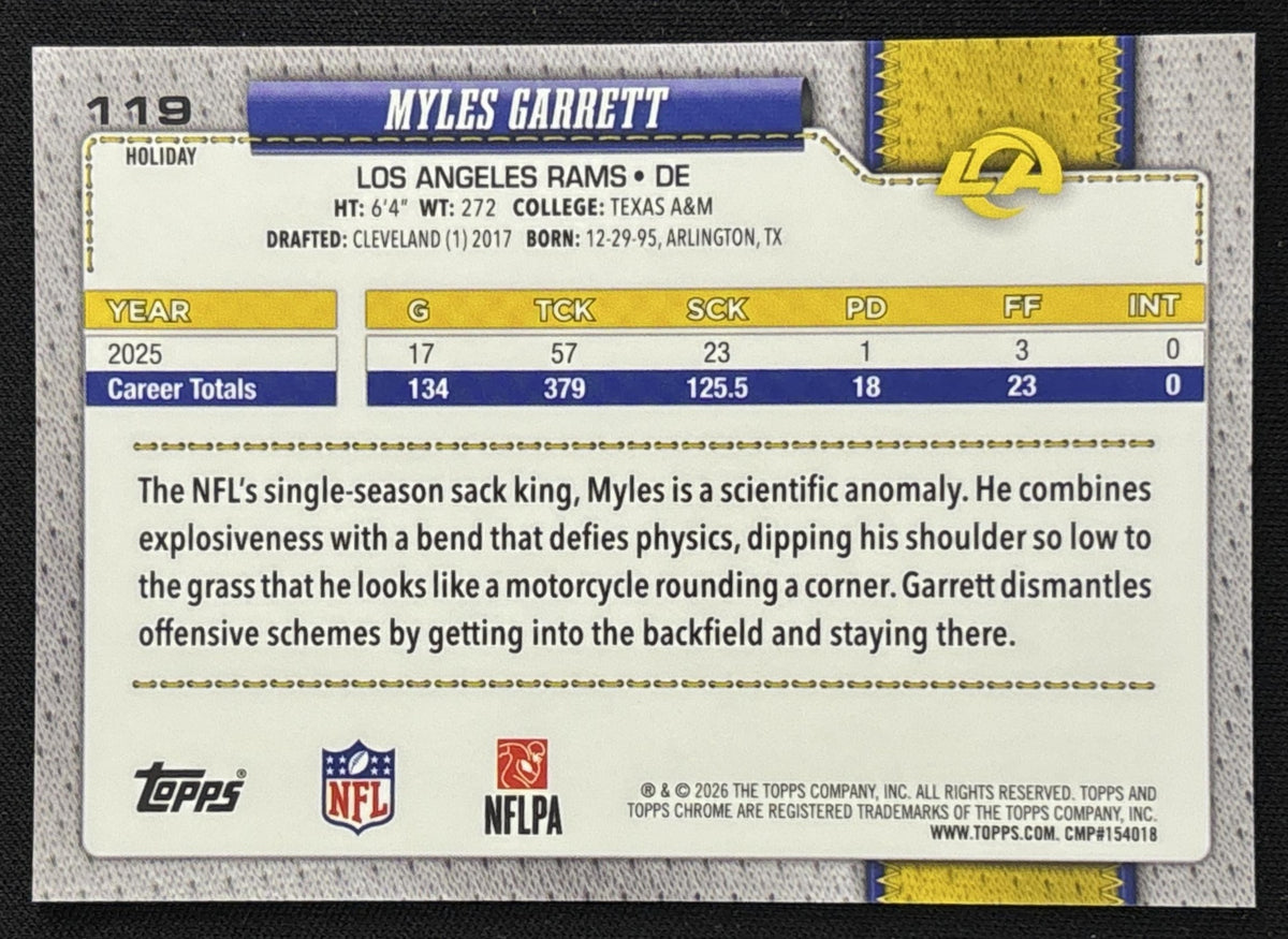 Myles Garrett 2026 Topps Holiday Chrome Refractor Rams - Back