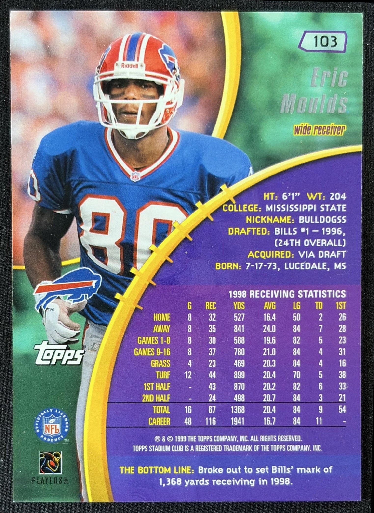 Eric Moulds 1999 Topps Stadium Club Bills