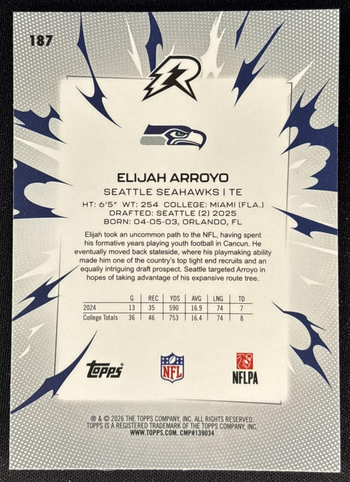 Elijah Arroyo 2025 Topps Resurgence Seahawks Sports Trading Cards