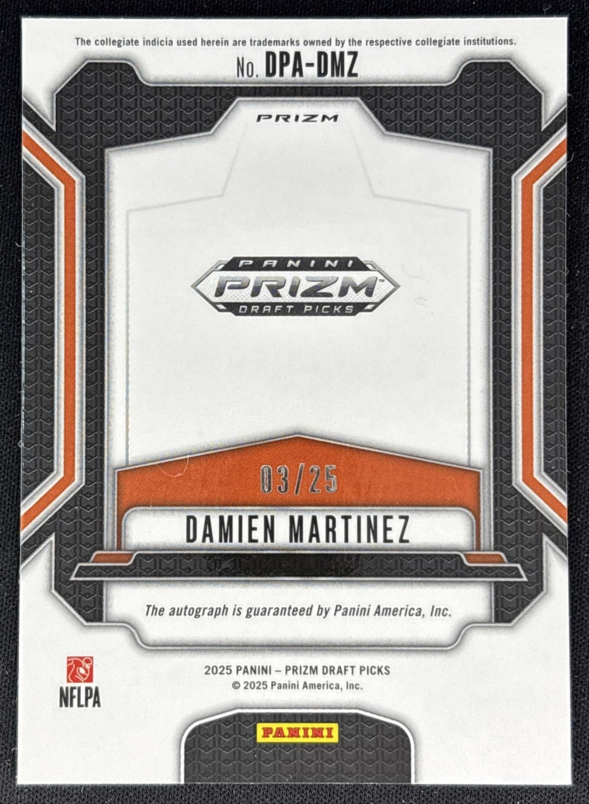 Damien Martinez 2025 Panini Prizm Draft Picks Auto Mojo /25 Hurricanes Sports Trading Cards