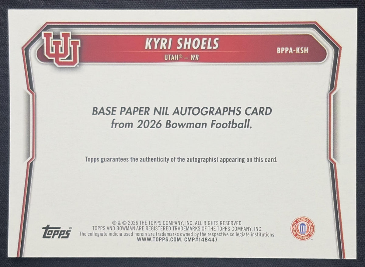 Kyri Shoels 2026 Bowman Paper Prospect Auto Green /99 Utes Sports Trading Card