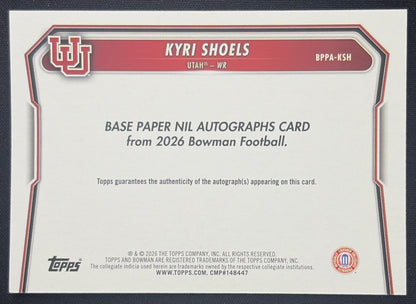 Kyri Shoels 2026 Bowman Paper Prospect Auto Green /99 Utes Sports Trading Card