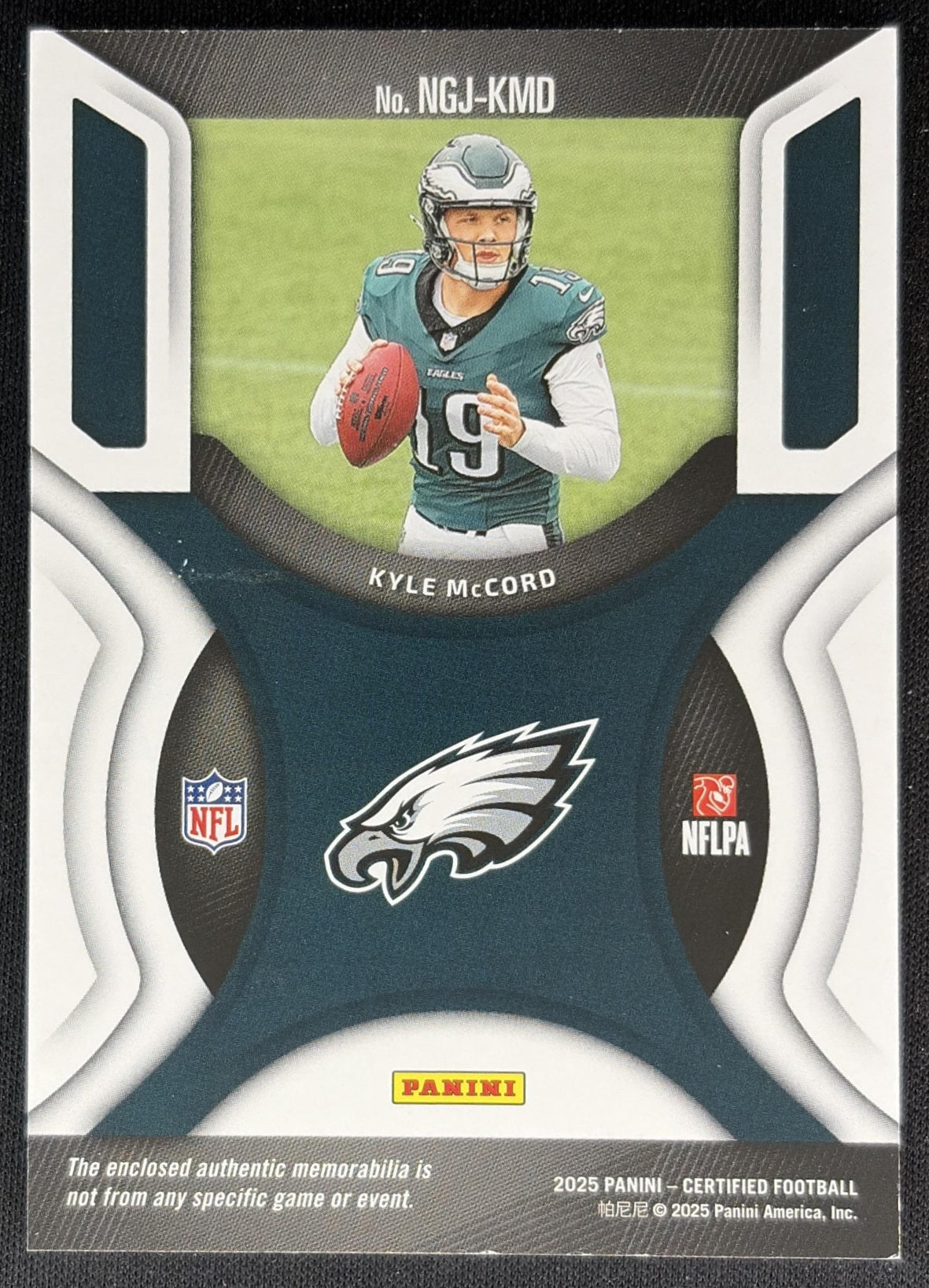 Kyle McCord 2025 Panini Certified New Generation Jerseys Mirror /499 Eagles back