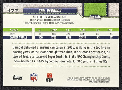Sam Darnold 2026 Topps Pink Holo Foil Seahawks back