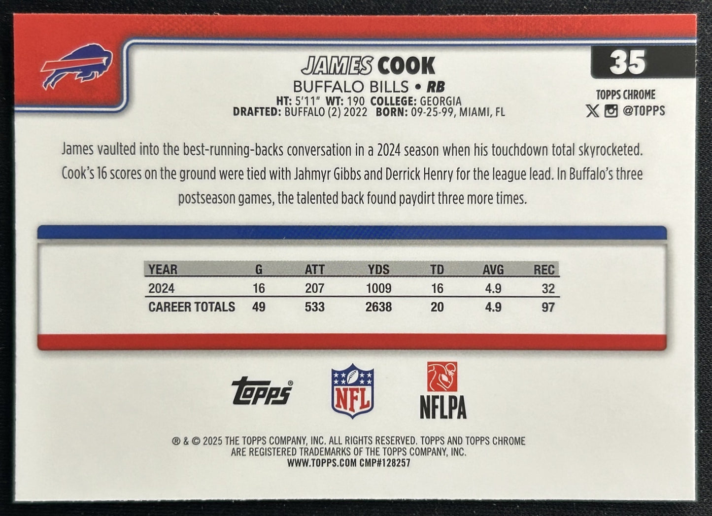 James Cook 2025 Topps Chrome Bills