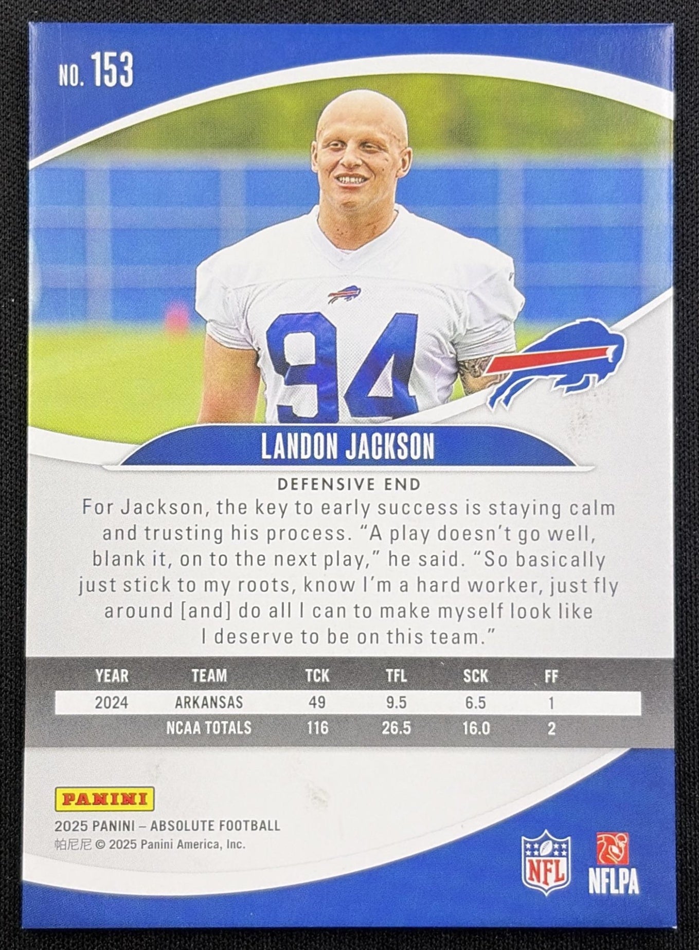 Landon Jackson 2025 Panini Absolute Rookies Spectrum Orange /150 Bills