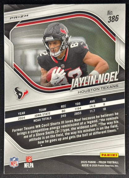 Jaylin Noel 2025 Prizm Purple Pulsar Texans - Back