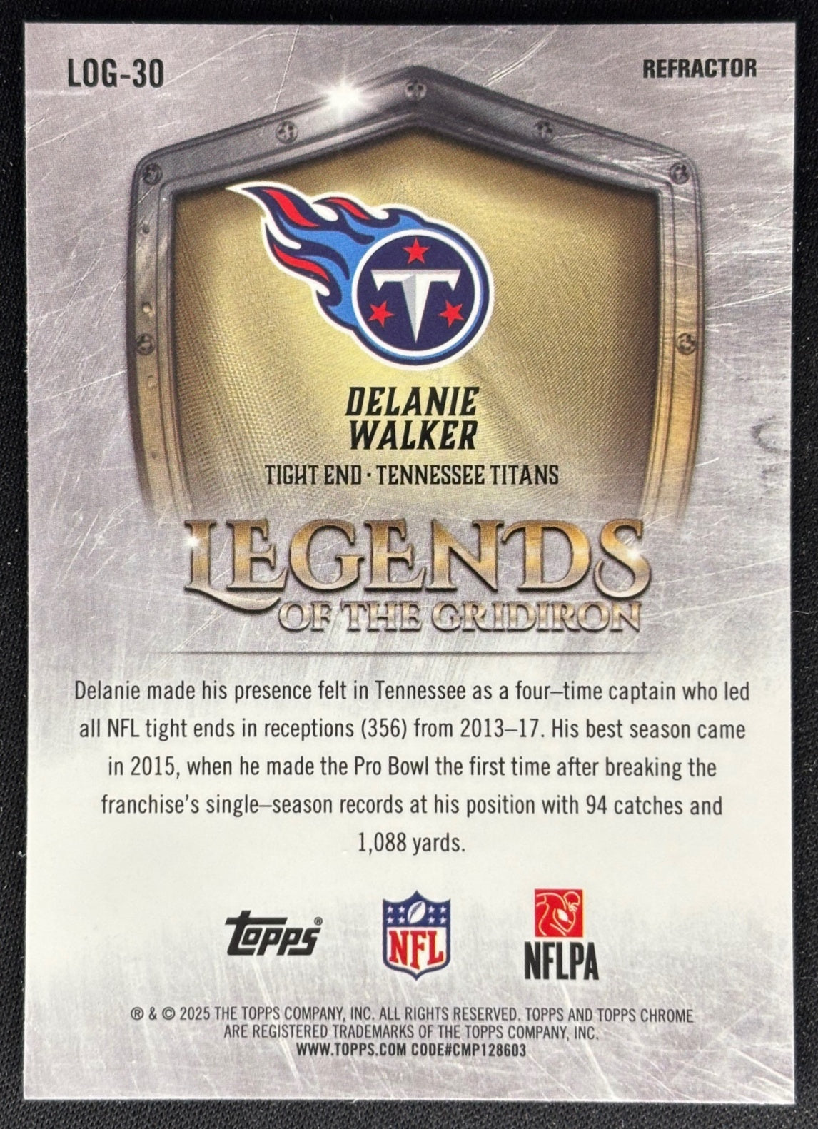 Delanie Walker 2025 Topps Chrome Legends of the Gridiron Refractor Titans Football