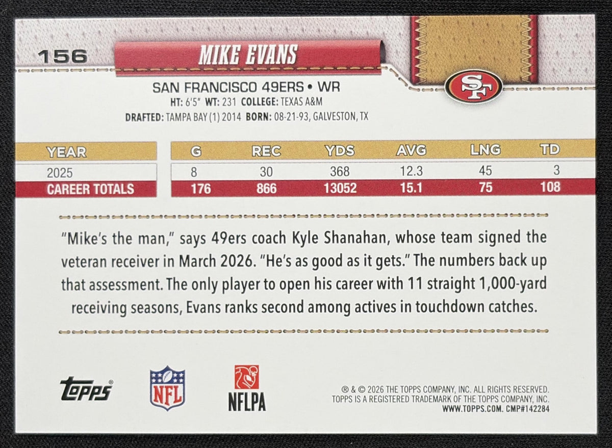 Mike Evans 2026 Topps Rainbow Foil 49ers back