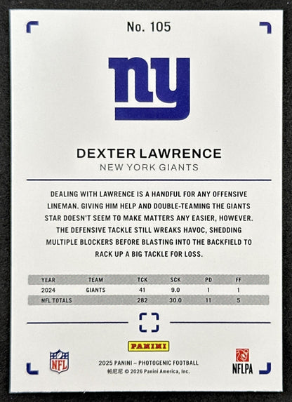 Dexter Lawrence 2025 Panini PhotoGenic Horizontal Giants back