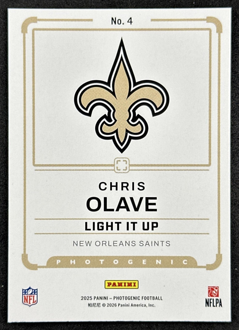 Chris Olave 2025 Panini PhotoGenic Light It Up Saints Sports Trading Cards