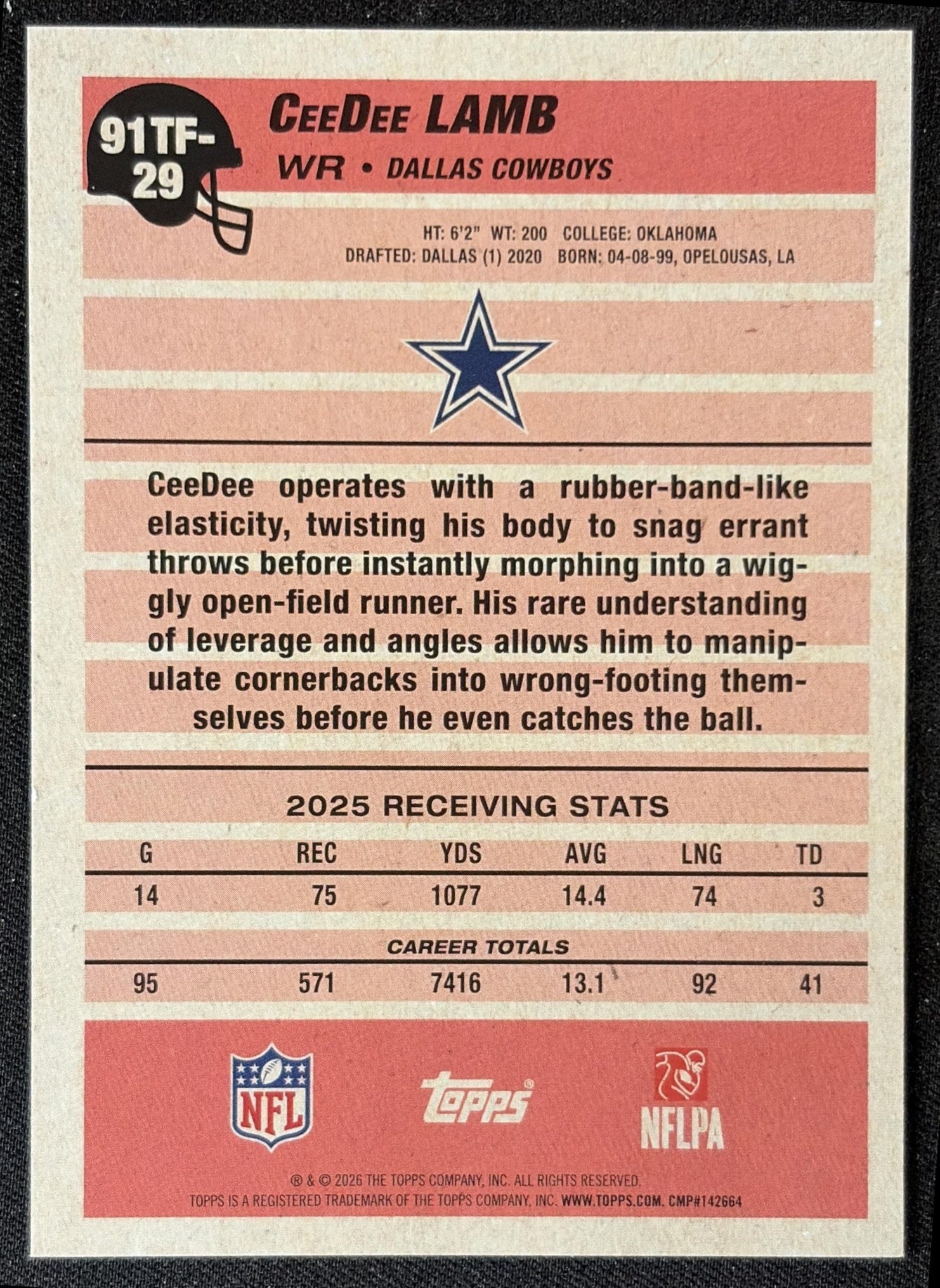 CeeDee Lamb 2026 Topps 1991 Cowboys back