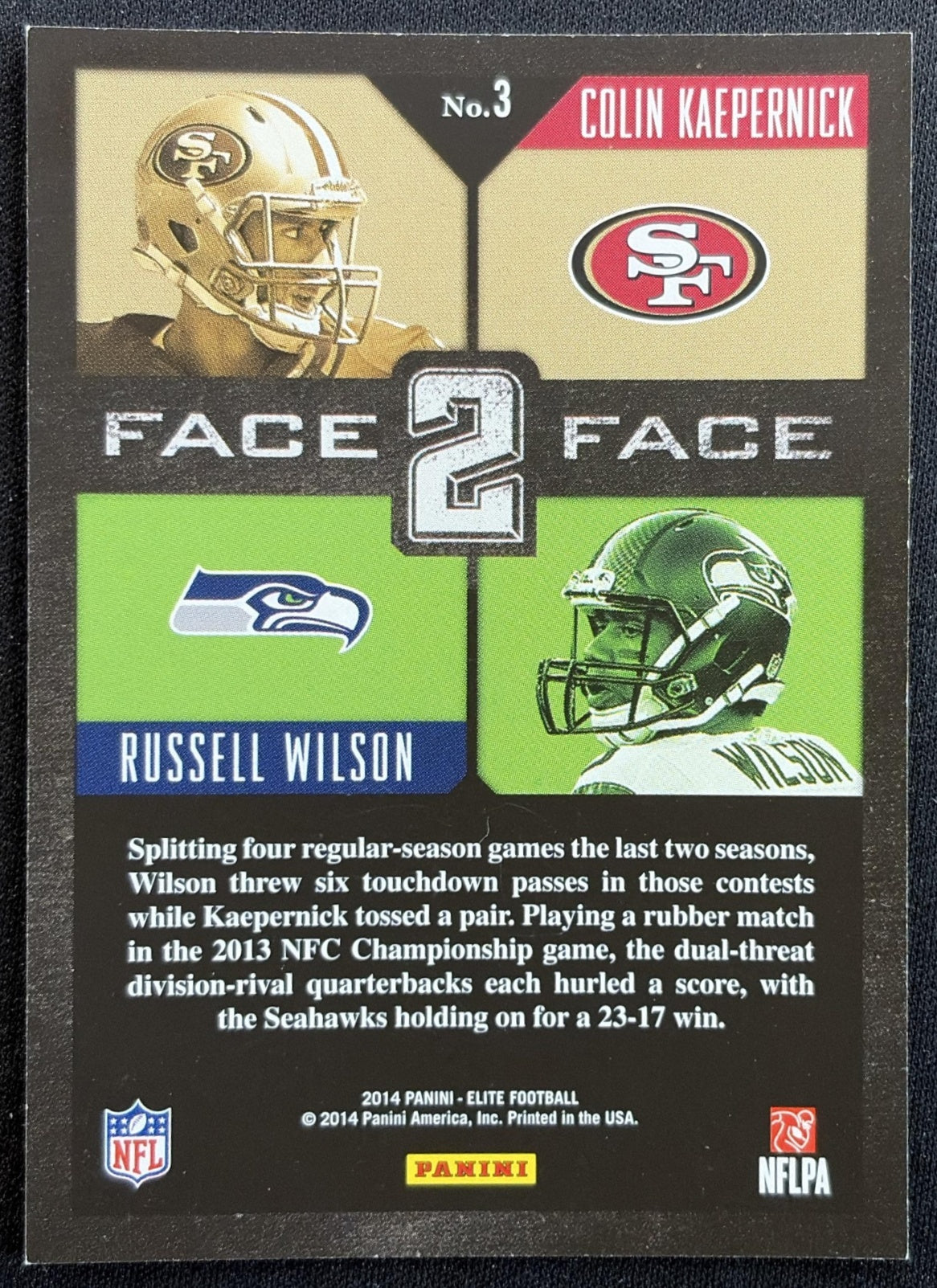 Russell Wilson Colin Kaepernick 2014 Panini Elite Face 2 Silver - Back