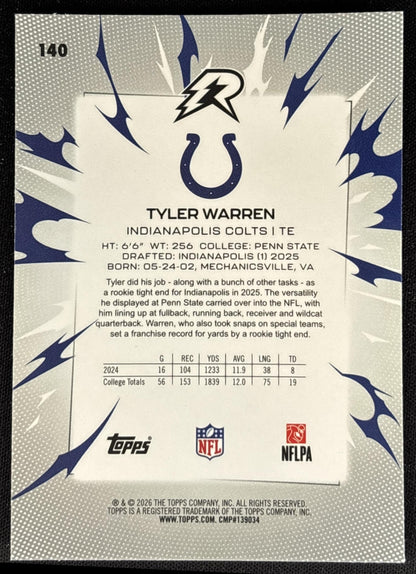Tyler Warren 2025 Topps Resurgence Colts back