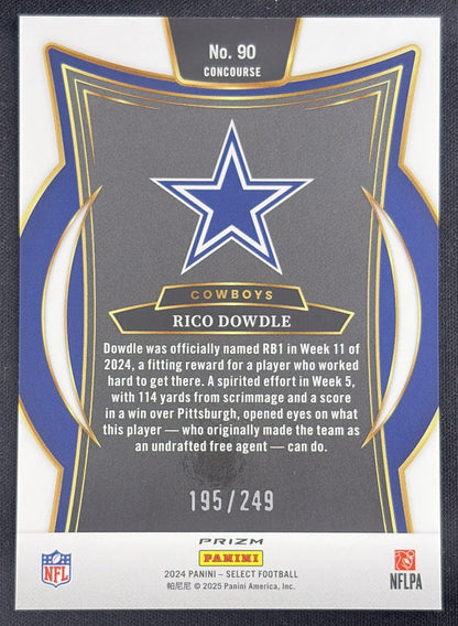 Rico Dowdle 2024 Panini Select Concourse Red Prizm Shock /249 Cowboys Sports Trading Card
