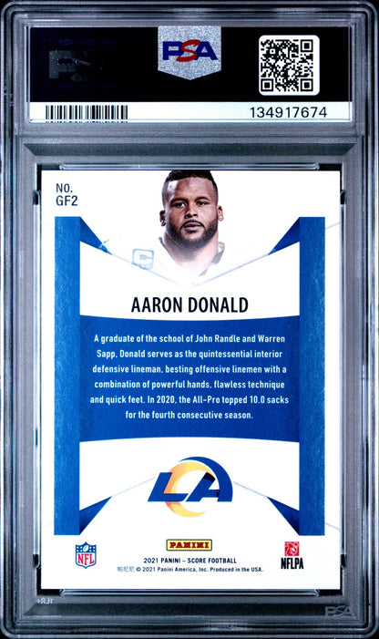 Aaron Donald 2021 Panini Score Game Face PSA 10 Rams back