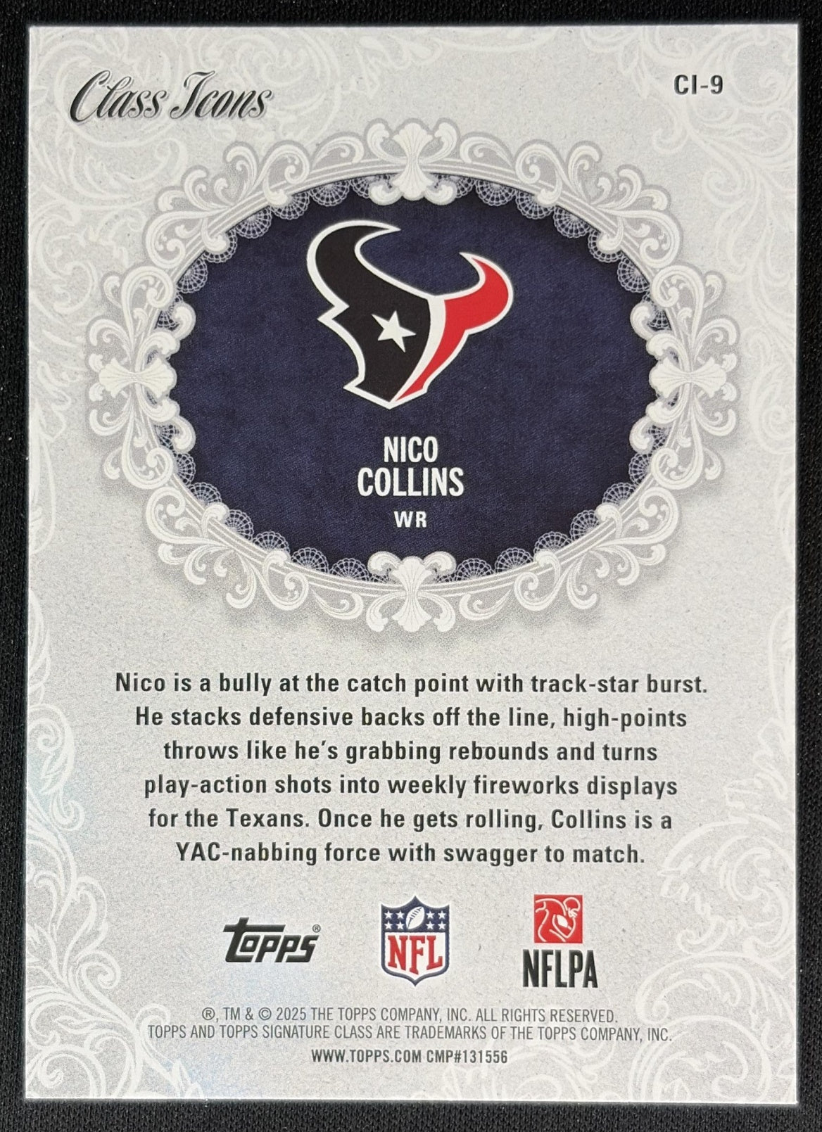 Nico Collins 2025 Topps Signature Class Icons Texans Back