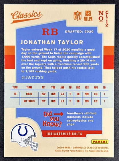 Jonathan Taylor 2020 Panini Chronicles Classics Colts Sports Trading Card