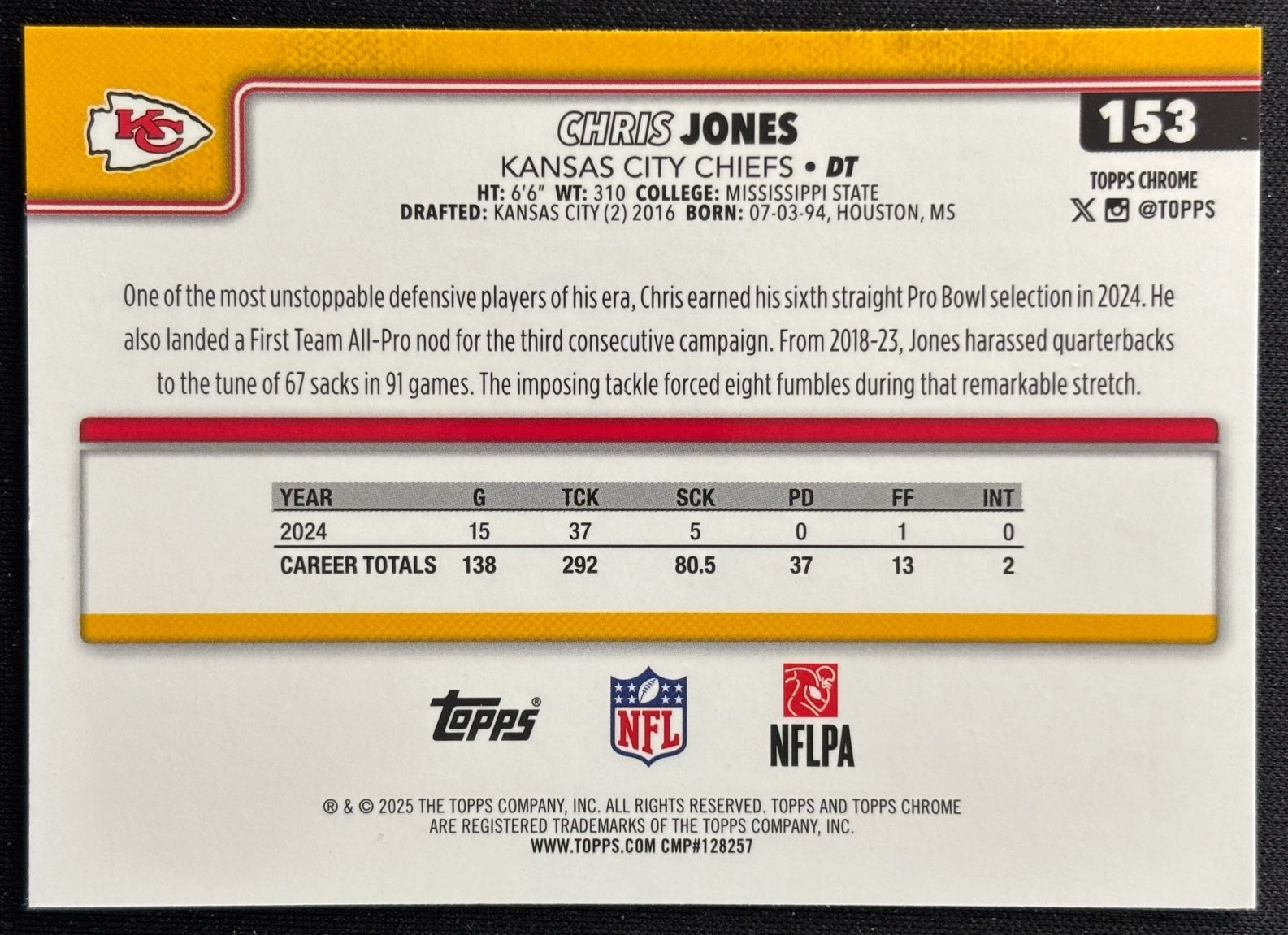 Chris Jones 2025 Topps Chrome Chiefs Sports Trading Cards