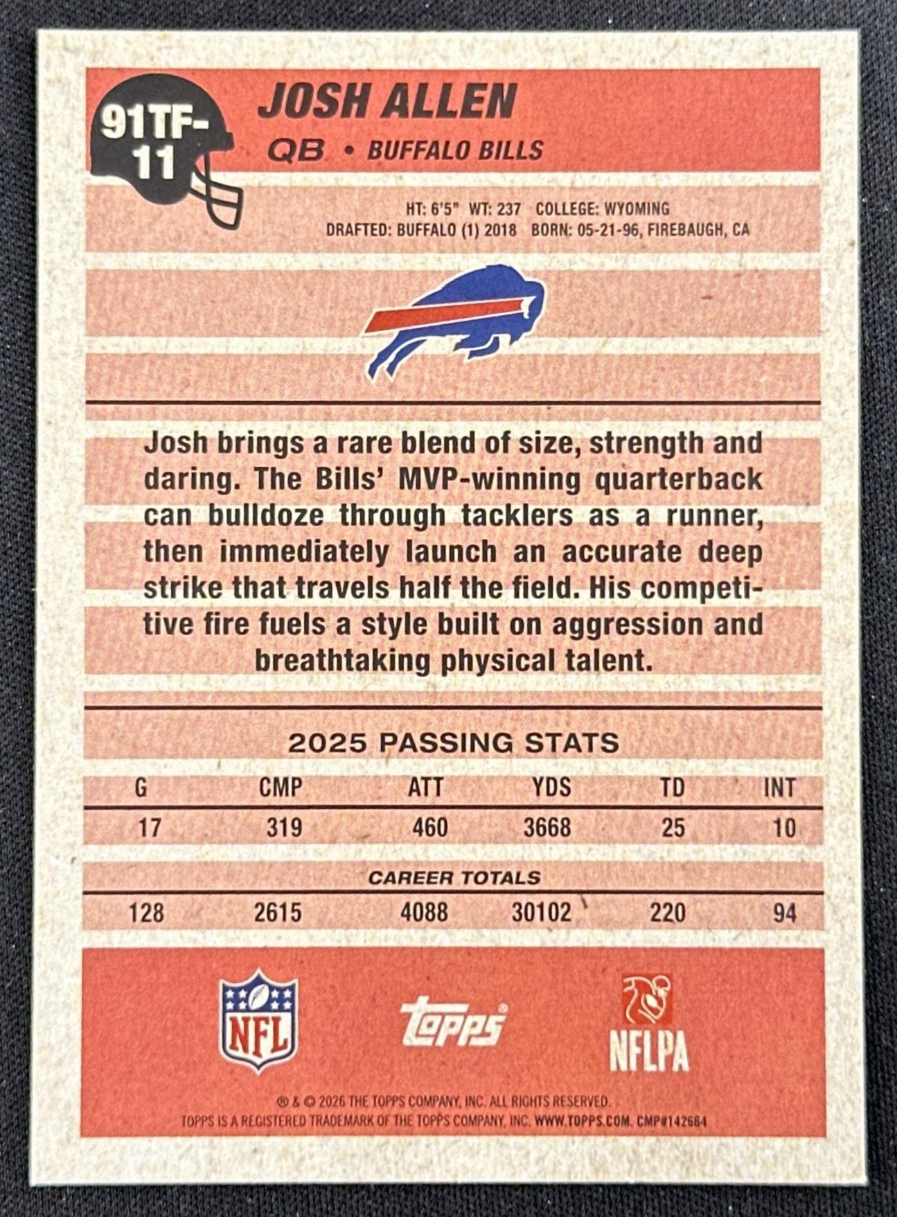 Josh Allen 2026 Topps Flagship 1991 Bills