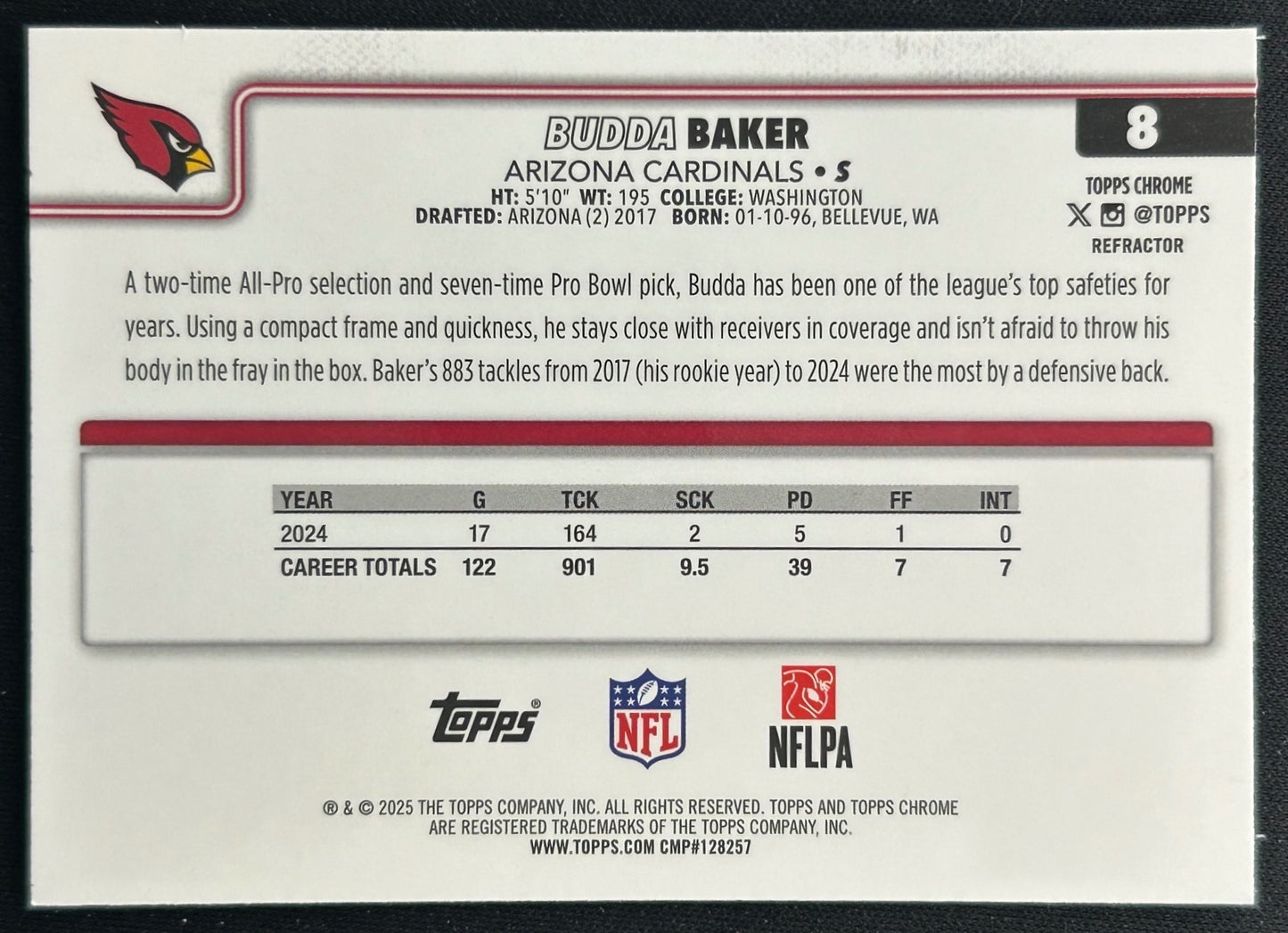 Budda Baker 2025 Topps Chrome Refractor Cardinals Sports Trading Cards