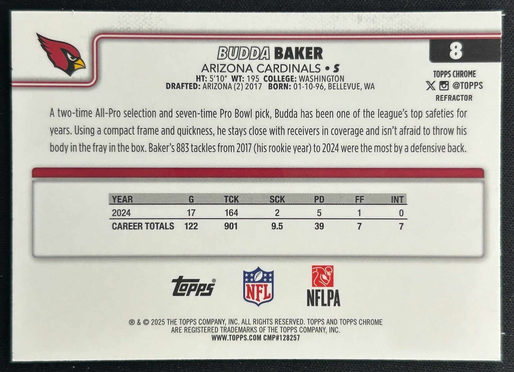 Budda Baker 2025 Topps Chrome Refractor Cardinals Sports Trading Cards