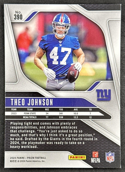 Theo Johnson 2024 Panini Prizm Giants back
