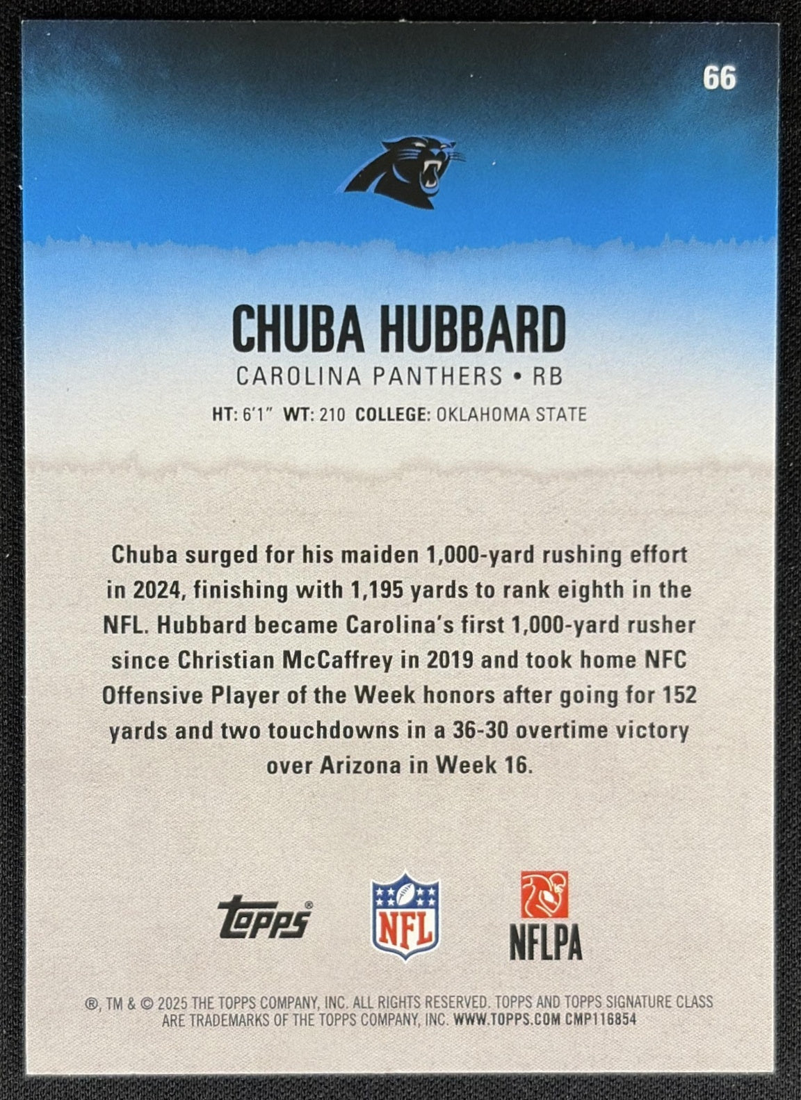 Chuba Hubbard 2025 Topps Signature Class Veteran Silver Foil /275 Panthers