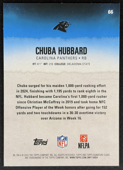Chuba Hubbard 2025 Topps Signature Class Veteran Silver Foil /275 Panthers