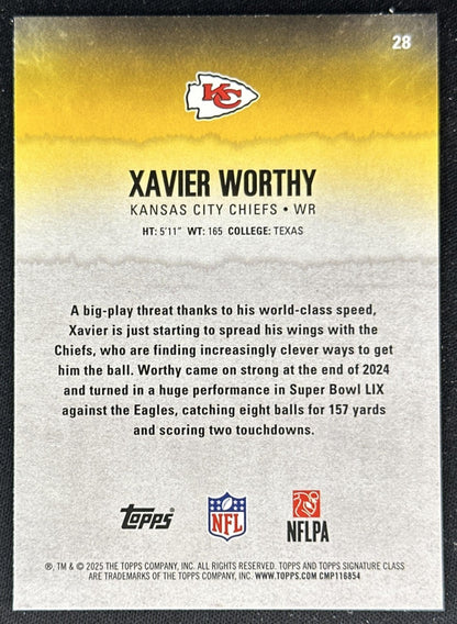 Xavier Worthy 2025 Topps Signature Class Veteran Red & Black Foil Chiefs back