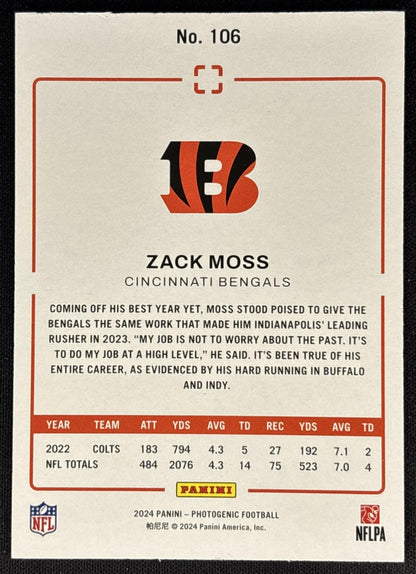 Zack Moss 2024 Panini Photogenic /150 Bengals