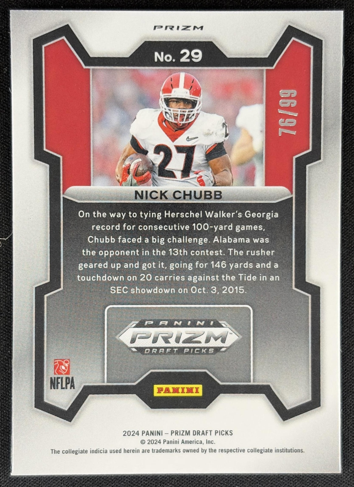 Nick Chubb 2024 Panini Prizm Collegiate Draft Picks Blue Ice /99 Bulldogs
