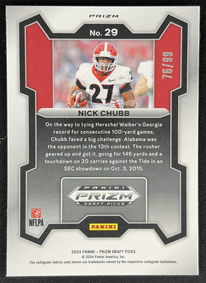 Nick Chubb 2024 Panini Prizm Collegiate Draft Picks Blue Ice /99 Bulldogs