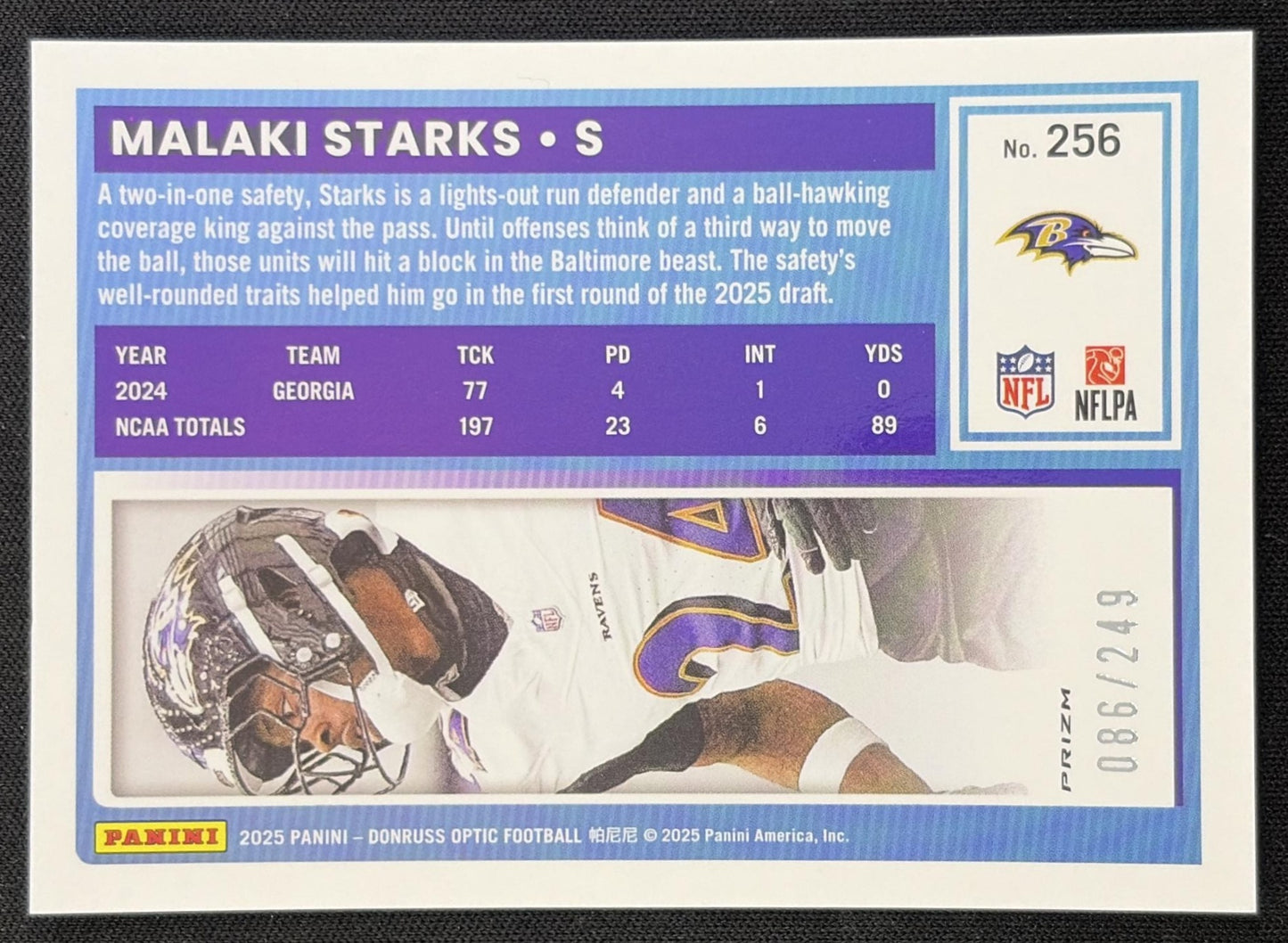 Malaki Starks 2025 Panini Donruss Optic Rated Rookie Blue Prizm /249 Ravens