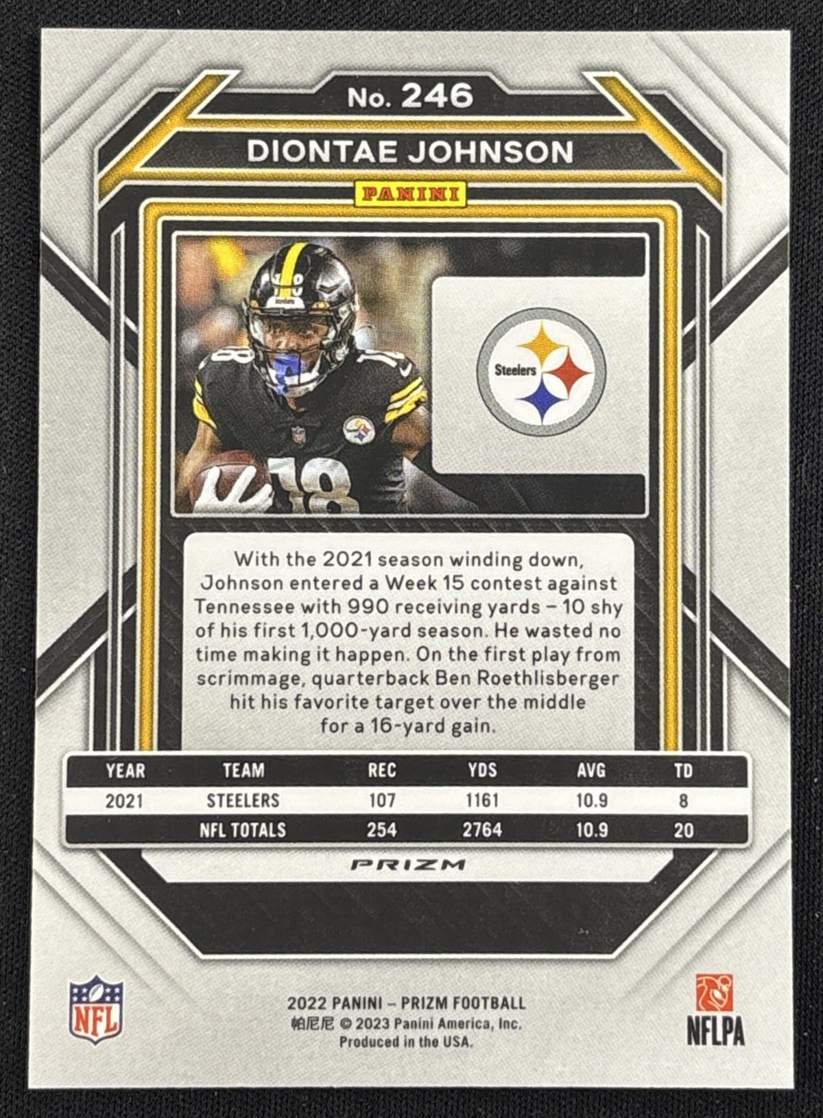 Diontae Johnson 2022 Panini Prizm Black and Red Checker Steelers Sports Trading Card