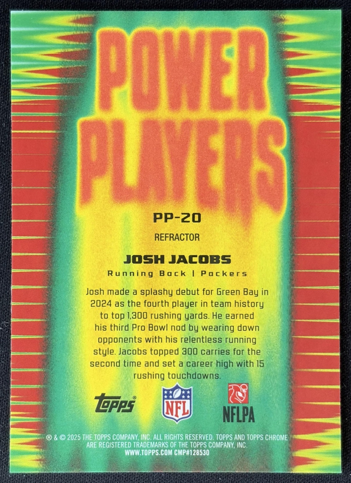 Josh Jacobs 2025 Topps Chrome Power Players Refractor Packers back