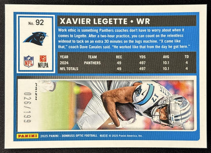 Xavier Legette 2025 Panini Donruss Optic Flex Prizm /199 Panthers Sports Trading Cards