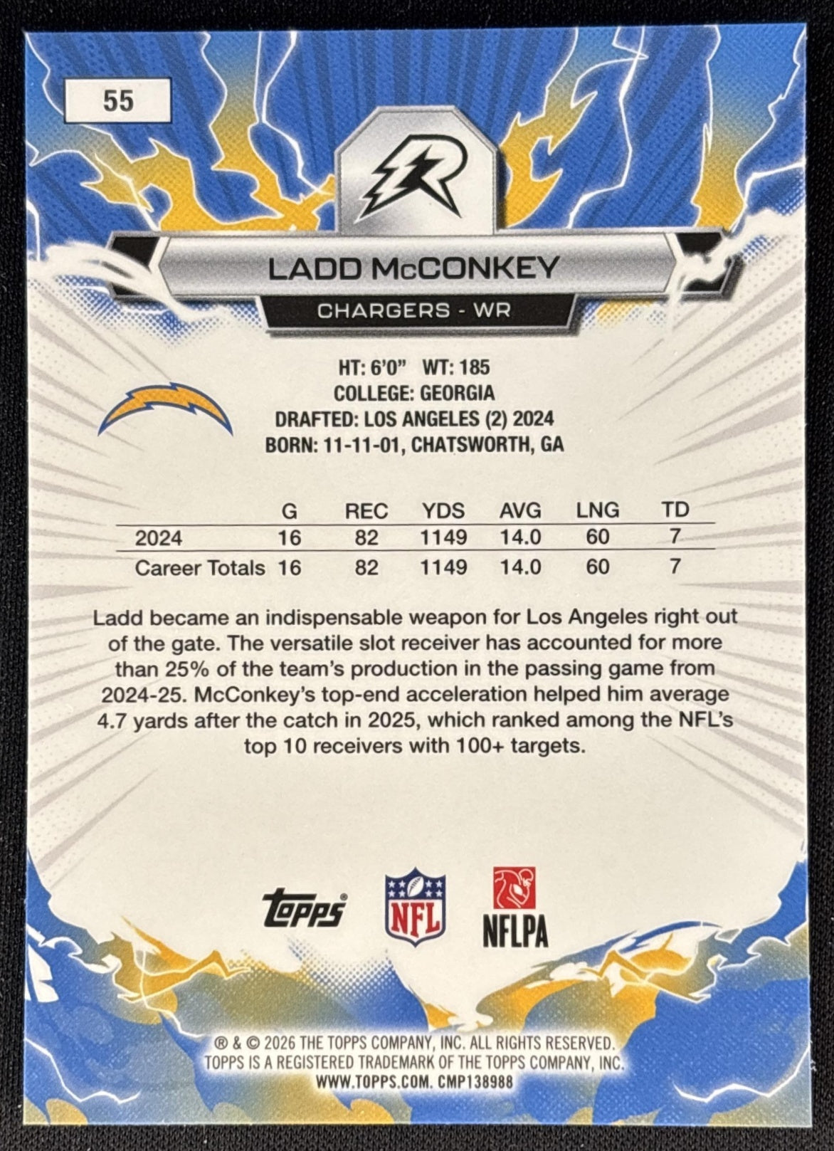 Ladd McConkey 2025 Topps Resurgence Chargers Los Angeles Chargers back