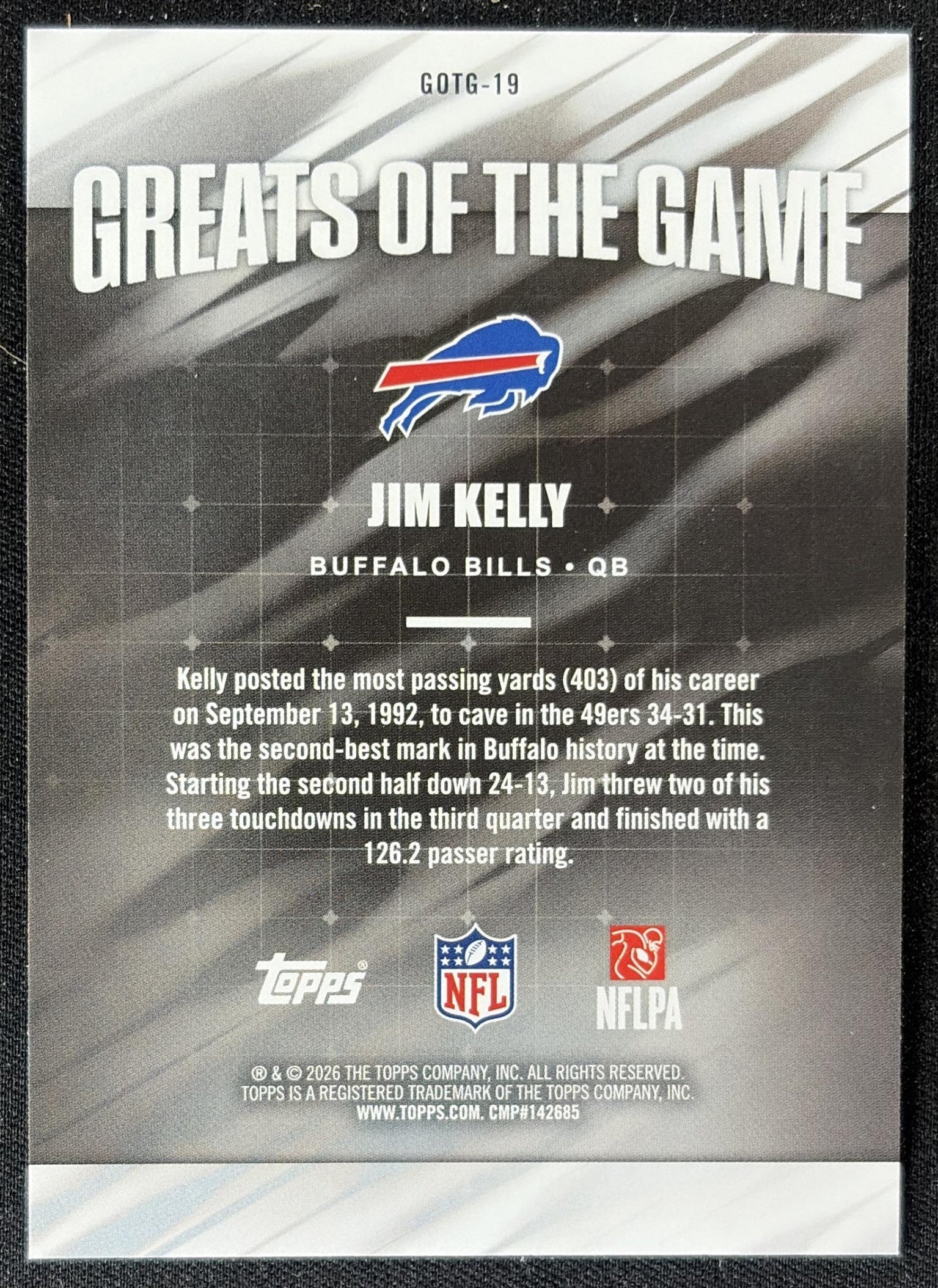 Jim Kelly 2026 Topps Greats Of The Game Bills back
