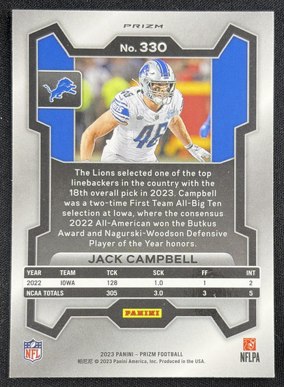 Jack Campbell 2023 Panini Prizm Lazer Lions Sports Trading Card