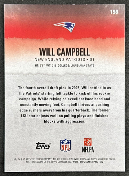 Will Campbell 2025 Topps Signature Class Rookie Patriots