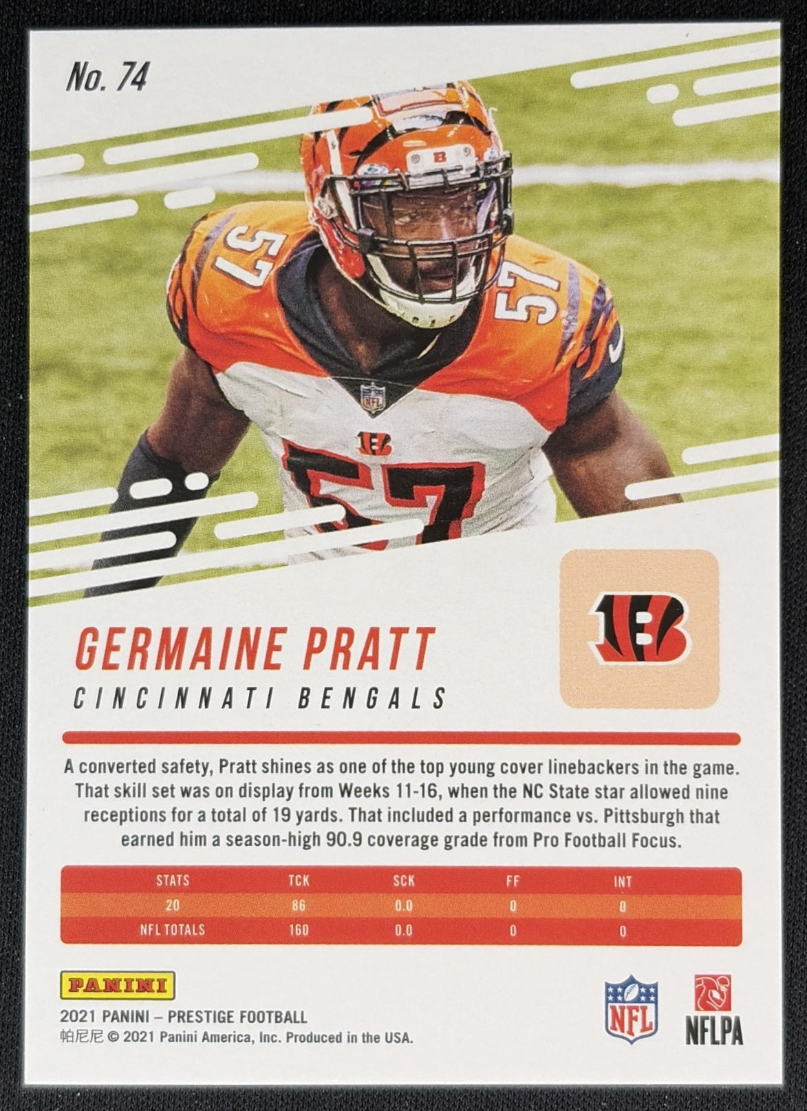 Germaine Pratt 2021 Panini Prestige Xtra Points Gold /99 Bengals back